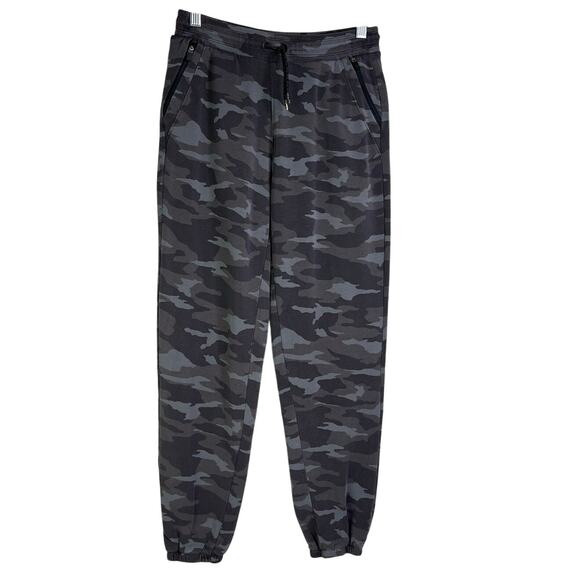 Athleta Girl Warm Up Jogger 14 Black Gray Camo Drawstring Sweatpants Zip Pocket - Picture 1 of 10